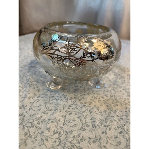 Viking Glass 3 Footed Flowerlite Silver City Poppy Overlay MCM Glass Frog - Picture 9 of 16